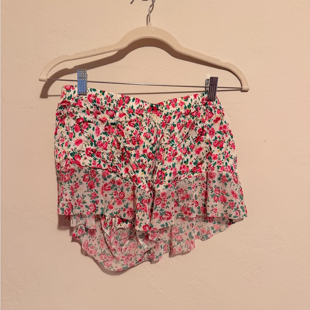 Intimissimi Pink and Floral silky ruffle shorts large pajamas sleep mini - Picture 2 of 6